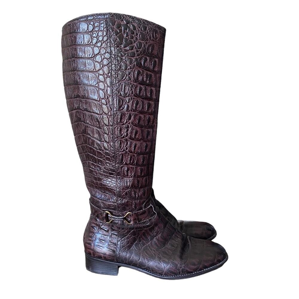 Talbots Brown Leather Croc Embossed Riding Horse Bit Boots size 8.5